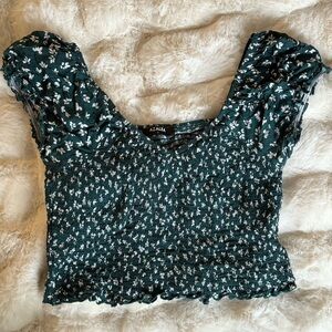 Green Floral Azalea Scrunch Top